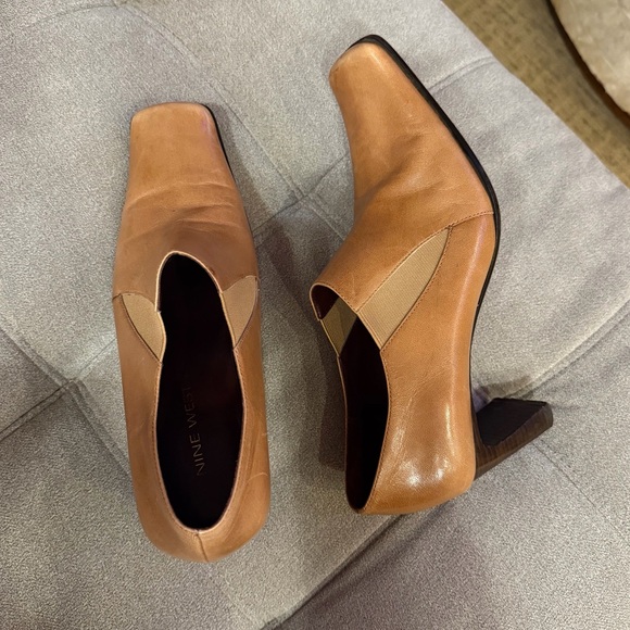 Vintage 90s y2k Nine West Square Toe Tan Ankle Heeled Boots 8.5 MCM leather 2000 - Picture 5 of 14